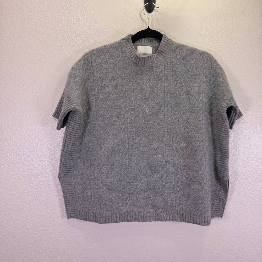 Cynthia Rowley Sweater Oversized XS/S Gray Boxy 100% Cashmere Short Sleeve Mock